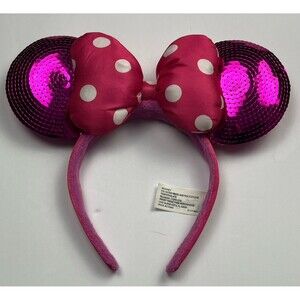 Disney Parks Minnie Mouse Ears Hot Pink Polka Dot Bow Sequin Headband Disneyland